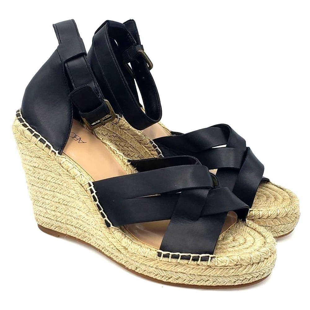 Abound Black Espadrille Wedge‎ Sandals Ankle Strap Summer Casual Size 9.5M